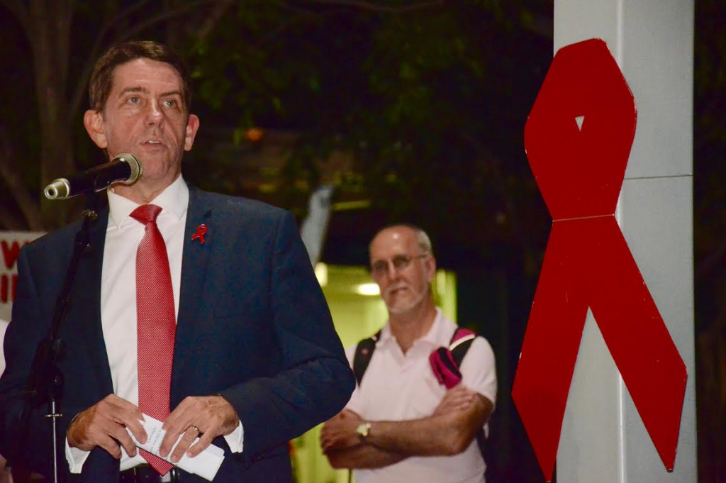 Qld Health Minister Cameron Dick speaking at the 2015 World AIDS Day Vigil in Brisbane. (PHOTO: David Alexander; Star Observer)