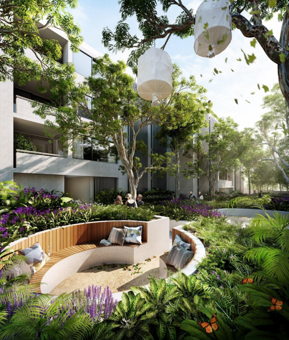Lush central garden offers intimate spaces to relax 