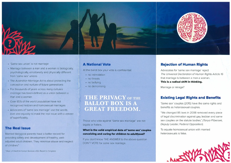 Anti-Marriage Equality Pamphlet. Source: Fairfax Media.