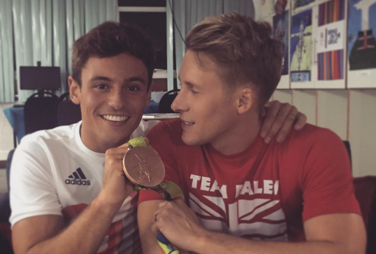 Olympic swimmer Tom Daley with Dustin Lance Black. Picture: Dustin Lance Black/Instagram